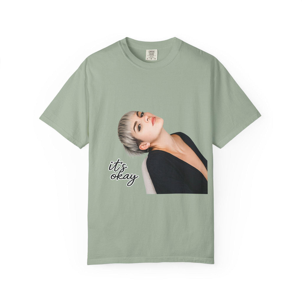 Garment-Dyed Cotton Tee: Contemplative Portrait "it's okay" Print