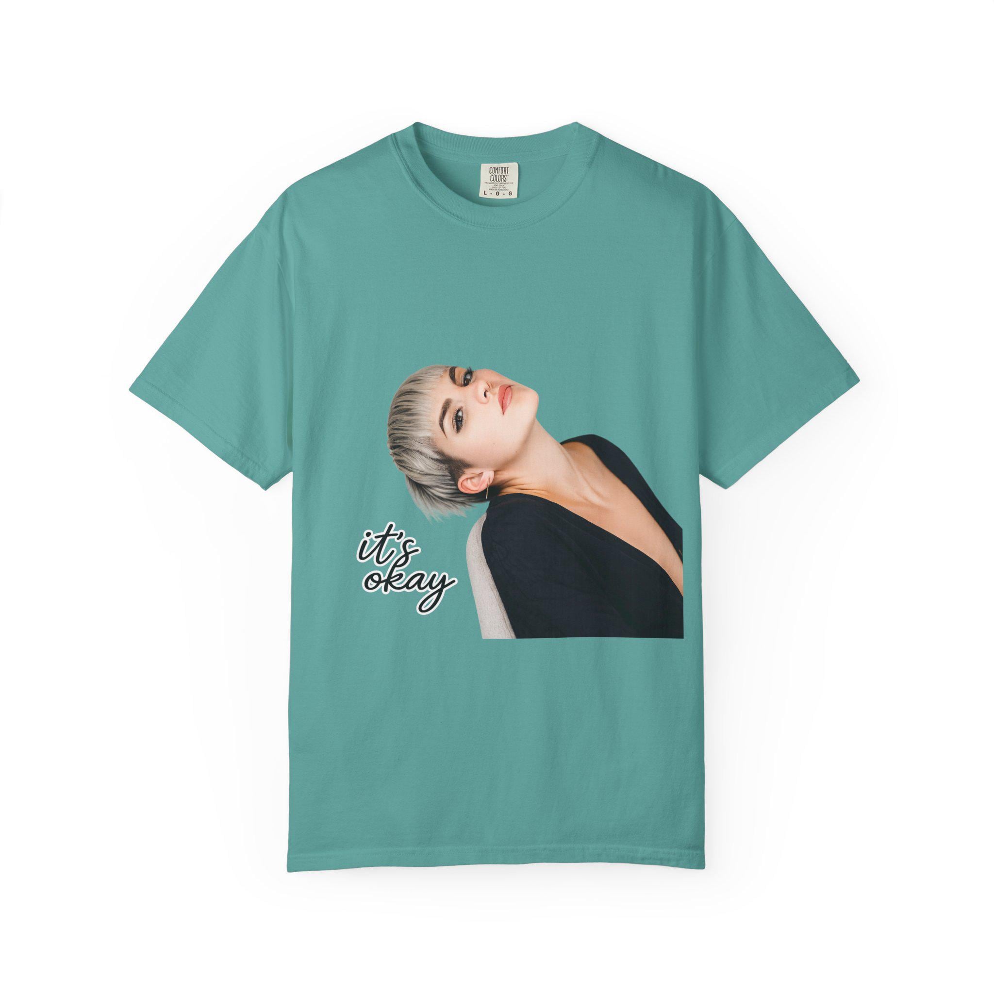 Garment-Dyed Cotton Tee: Contemplative Portrait "it's okay" Print