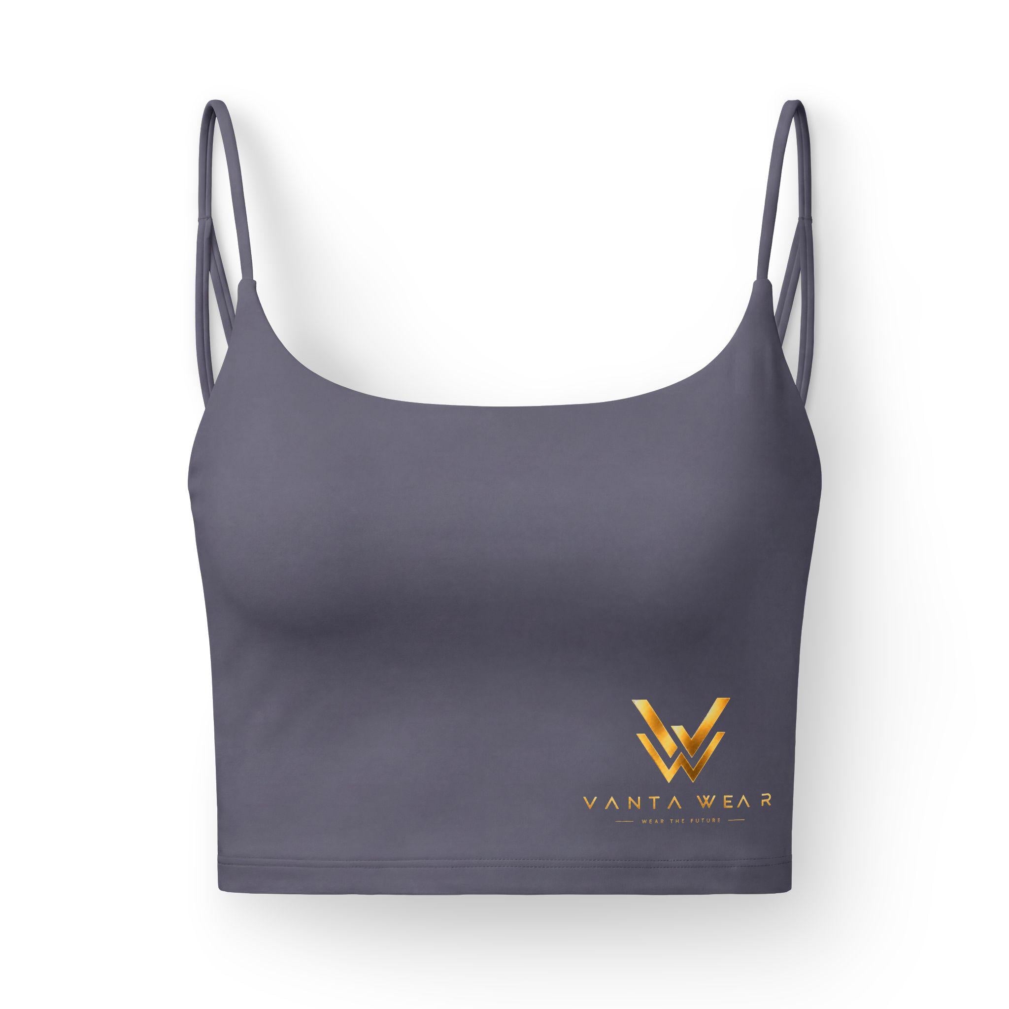 Vanta Wear logo Luxe Bra, cropped strappy sports bra | gray purple