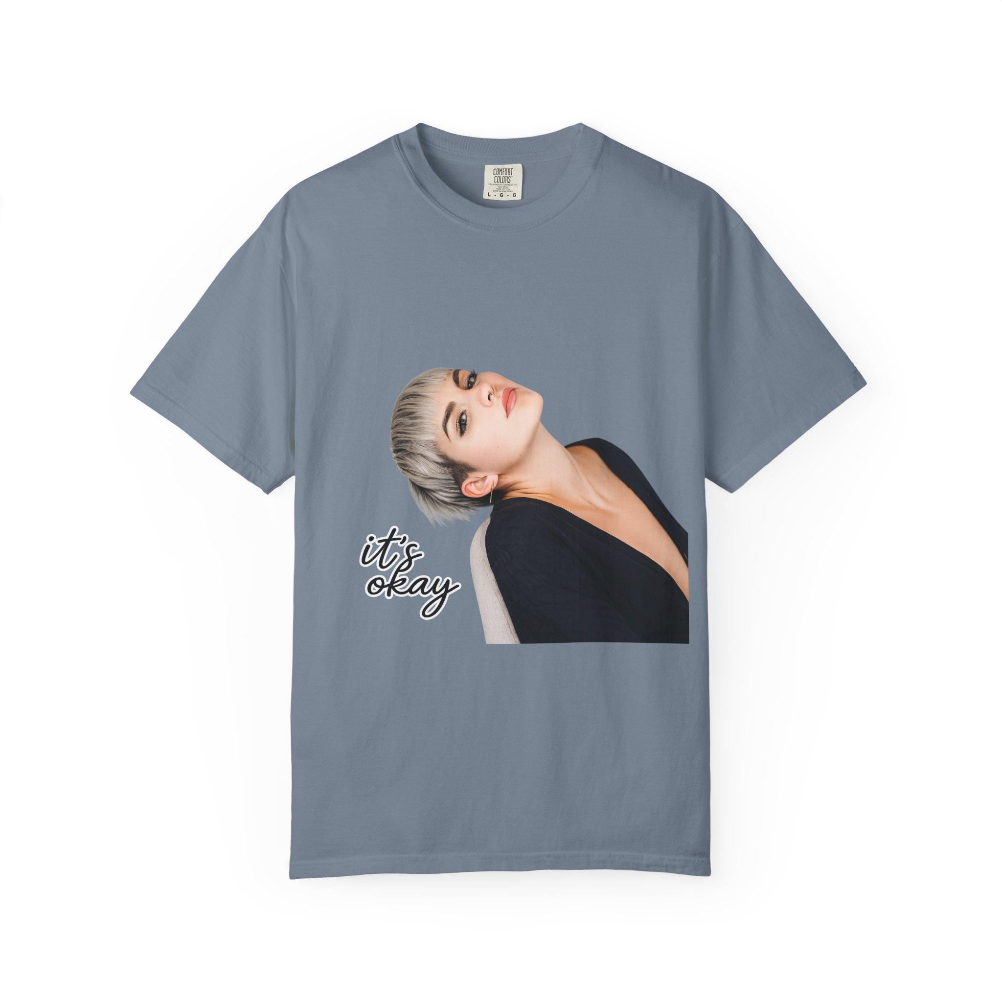 Garment-Dyed Cotton Tee: Contemplative Portrait "it's okay" Print