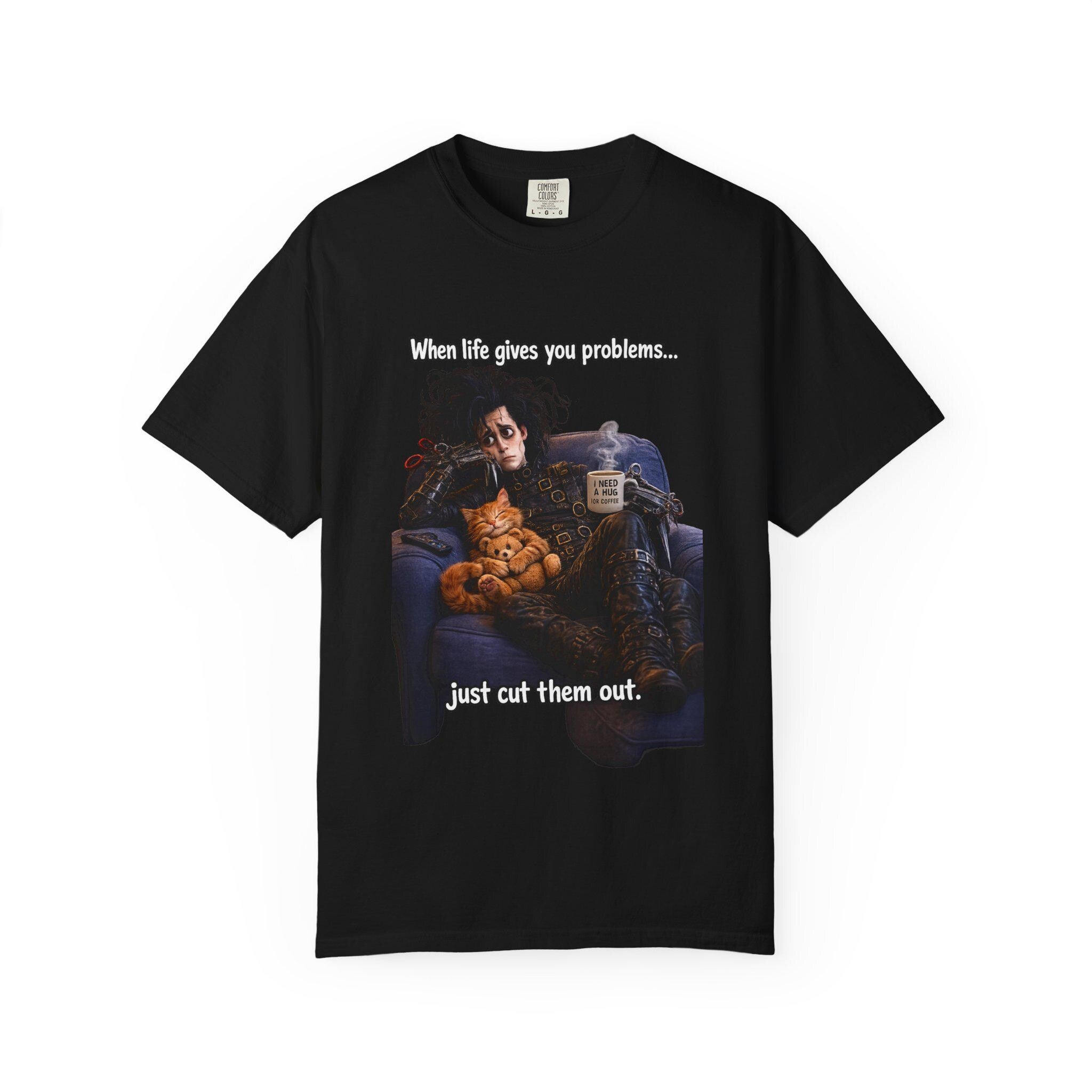 Woman on Couch with Cat T-shirt | Retro Goth Illustration, Texted Design