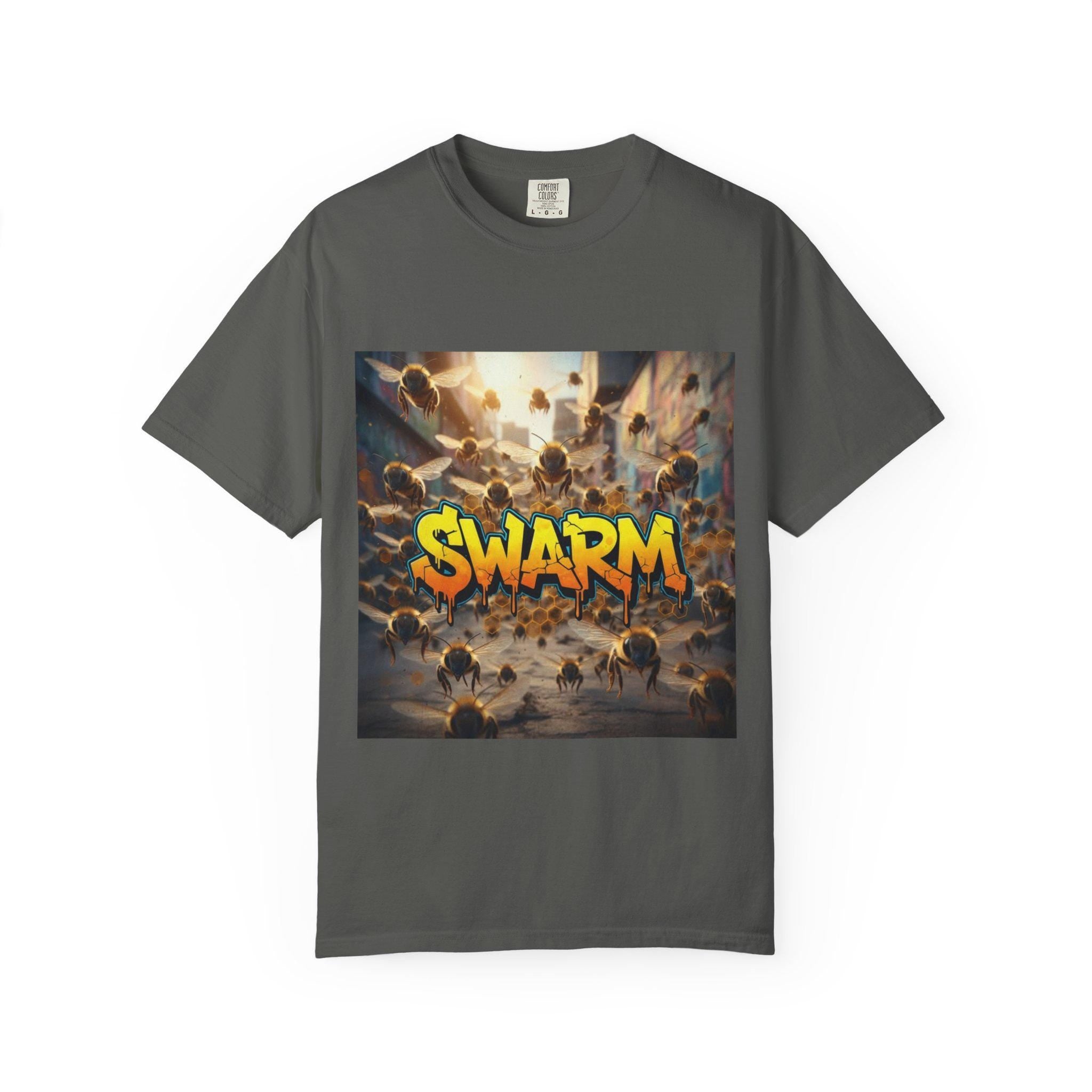 Swarm graphic T-shirt | swarm bees illustration, street art text