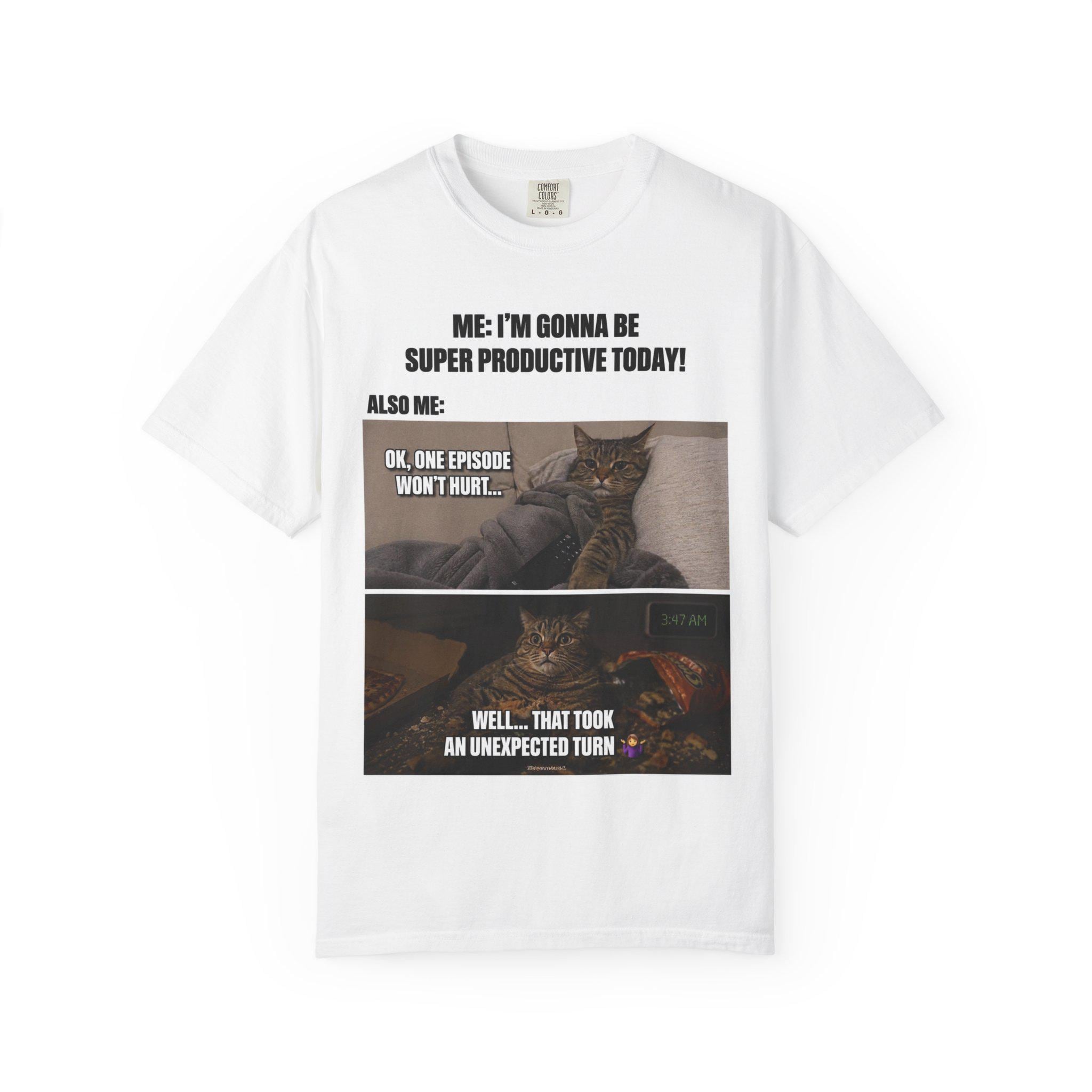Productive Today Cat Meme T-Shirt | Funny Cat TV Binge Graphic Tee