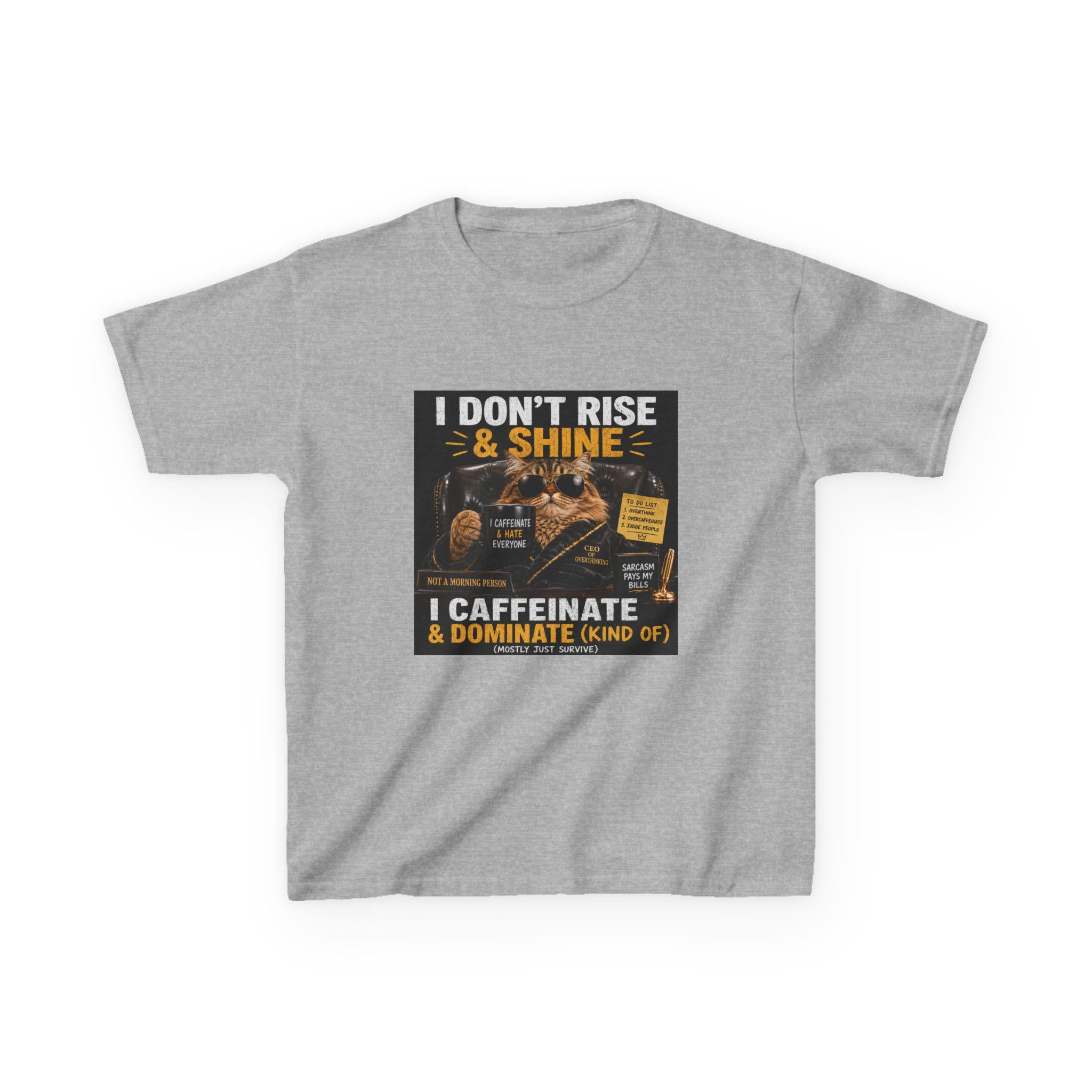 I Don't Rise & Shine I Caffeinate Kids Tee | Coffee Kid Shirt