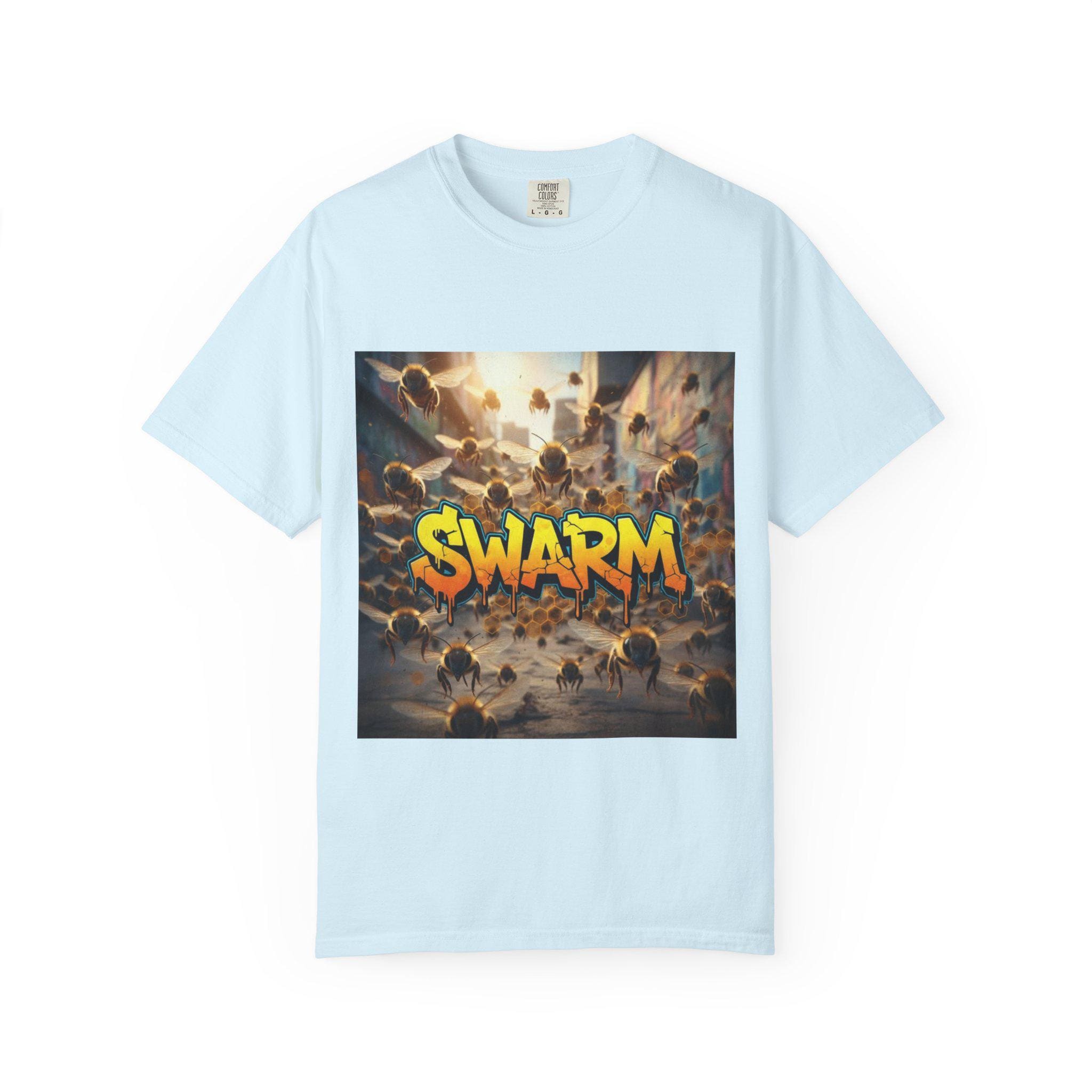 Swarm graphic T-shirt | swarm bees illustration, street art text