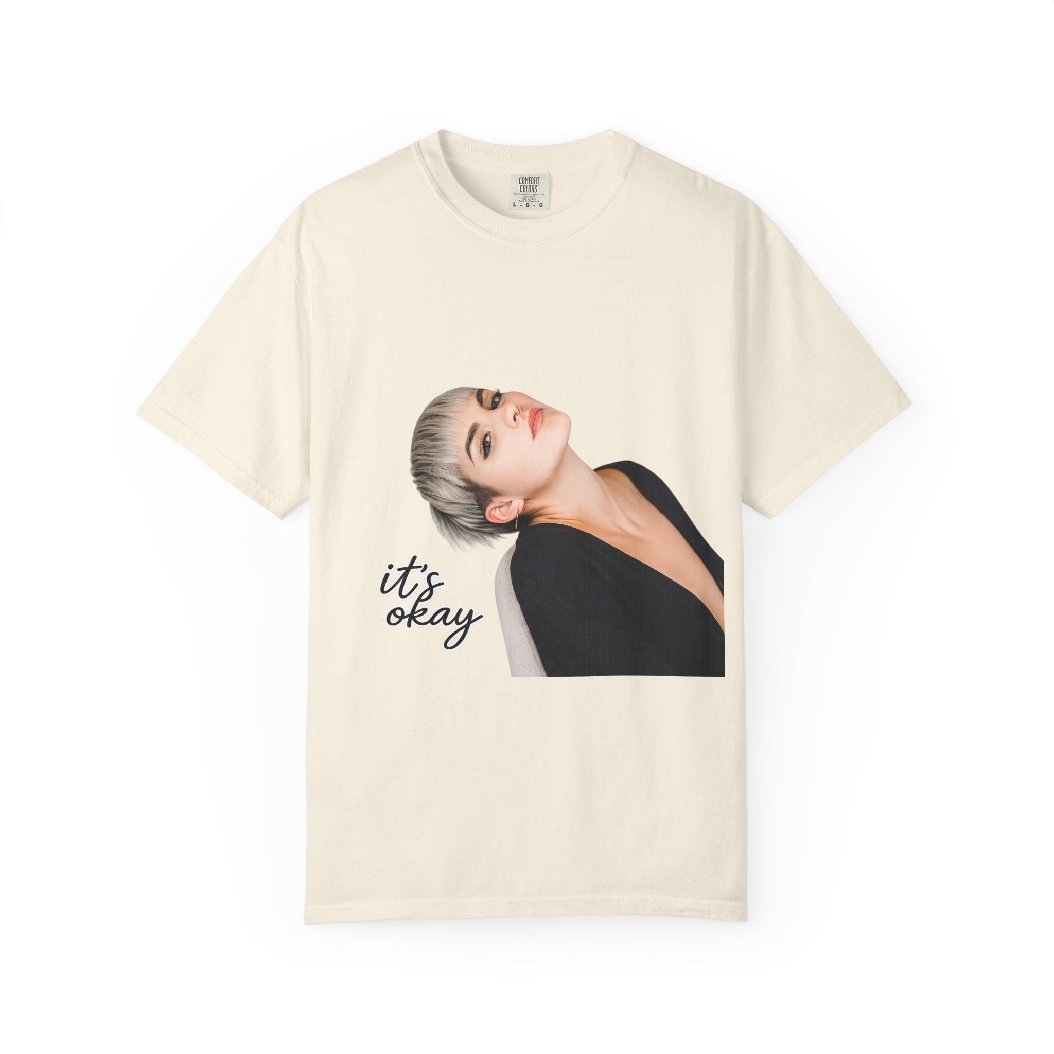 Garment-Dyed Cotton Tee: Contemplative Portrait "it's okay" Print