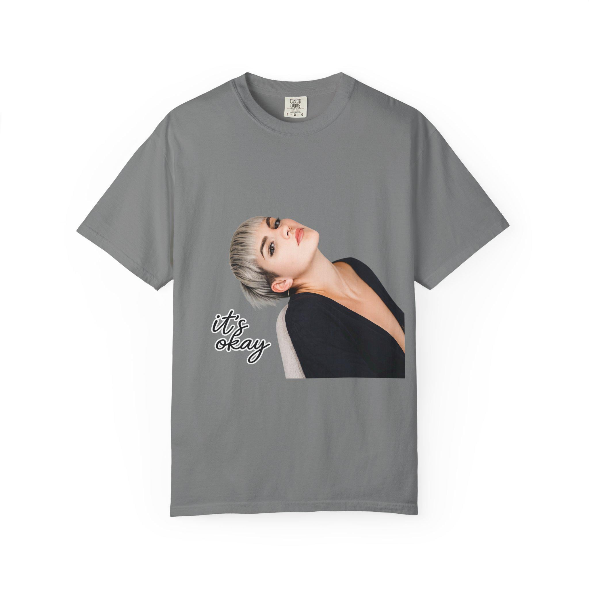 Garment-Dyed Cotton Tee: Contemplative Portrait "it's okay" Print