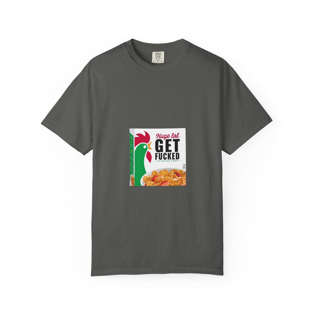 Get Fucked Cereal Box Graphic T-Shirt | Retro Breakfast Illustration