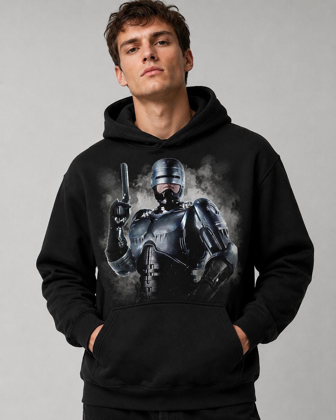 CGI Robocop Inspired Hoodie: Cybernetic Armour Sci-Fi Graphic Streetwear