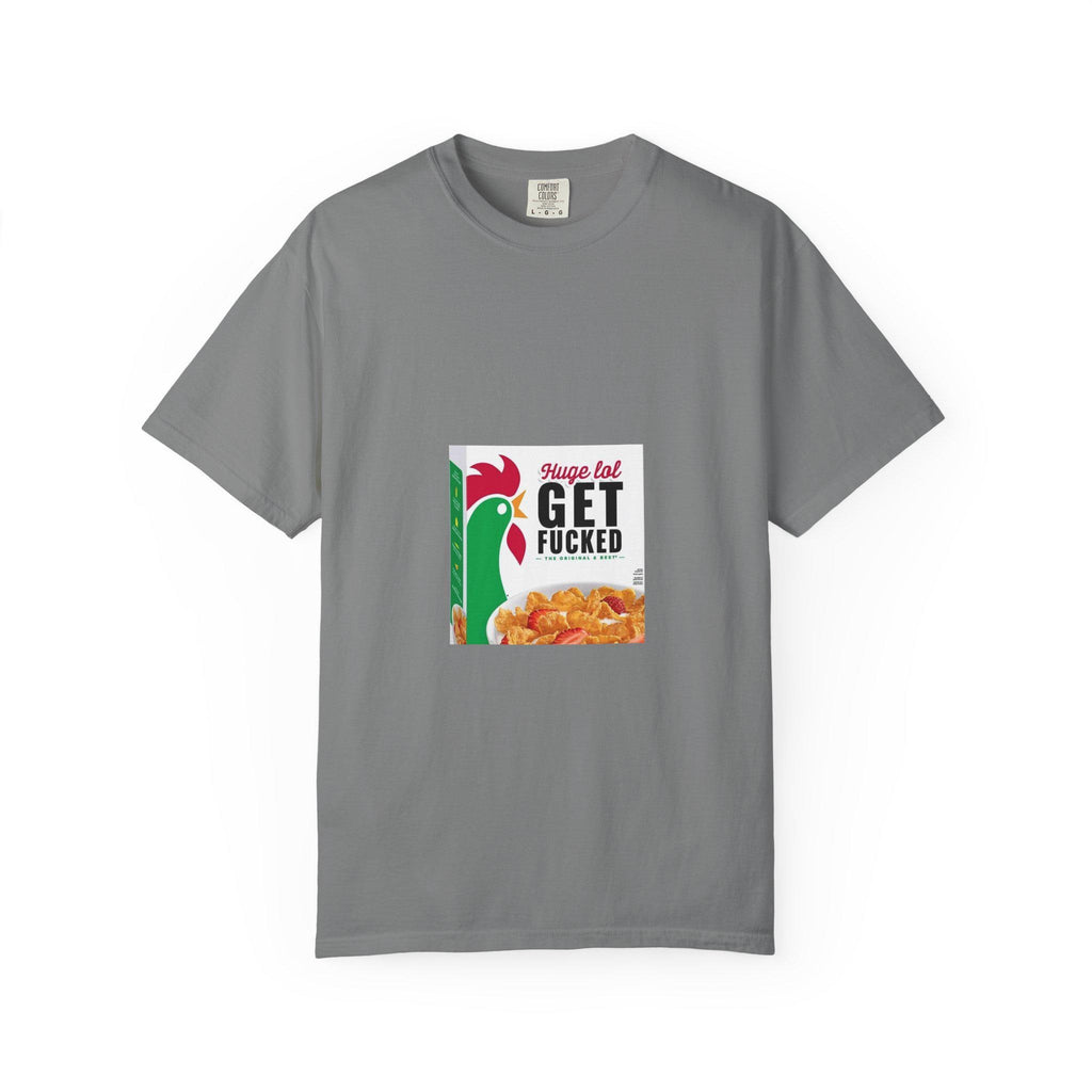 Get Fucked Cereal Box Graphic T-Shirt | Retro Breakfast Illustration
