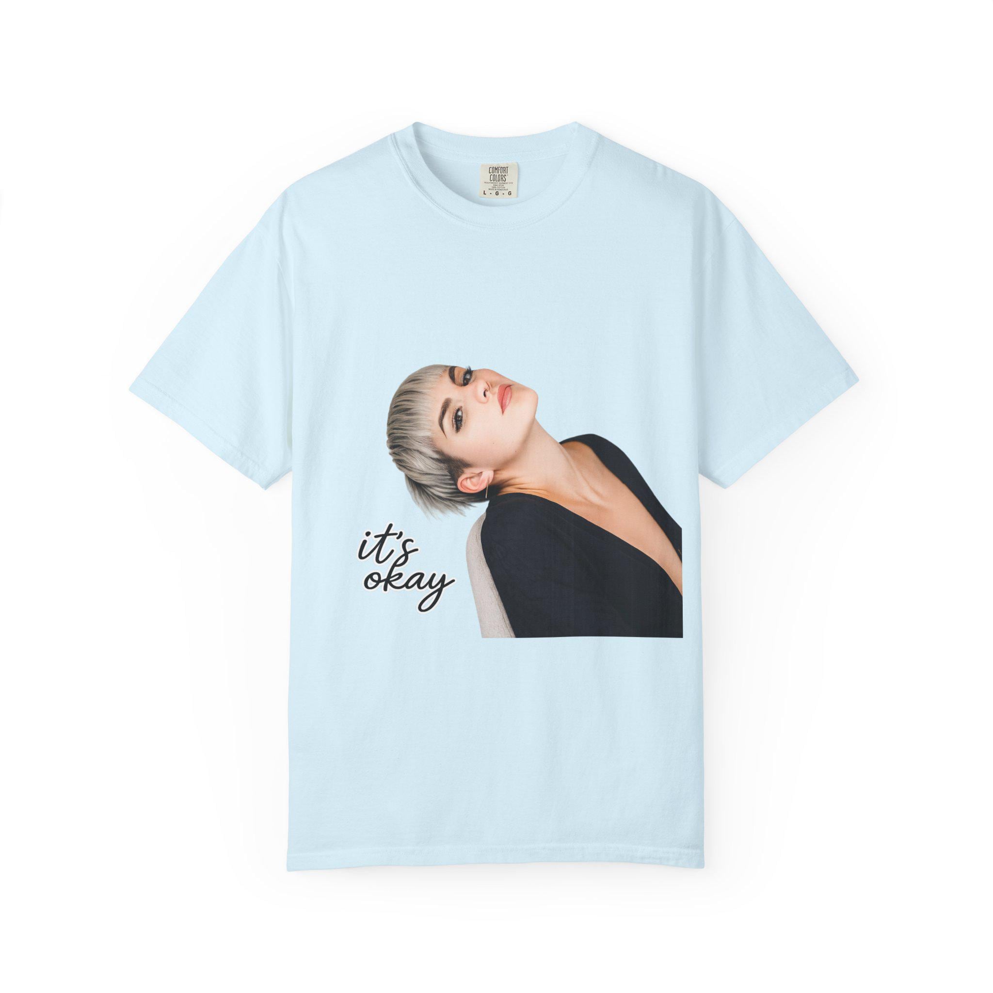 Garment-Dyed Cotton Tee: Contemplative Portrait "it's okay" Print