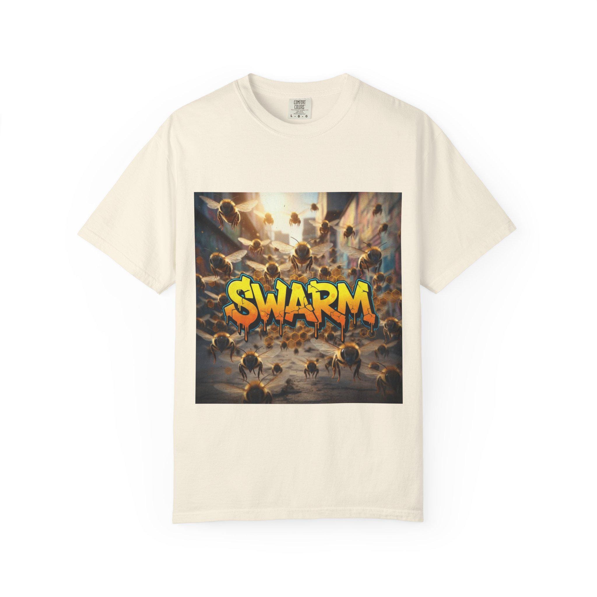 Swarm graphic T-shirt | swarm bees illustration, street art text
