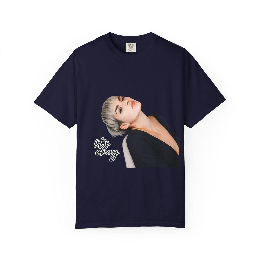 Garment-Dyed Cotton Tee: Contemplative Portrait "it's okay" Print