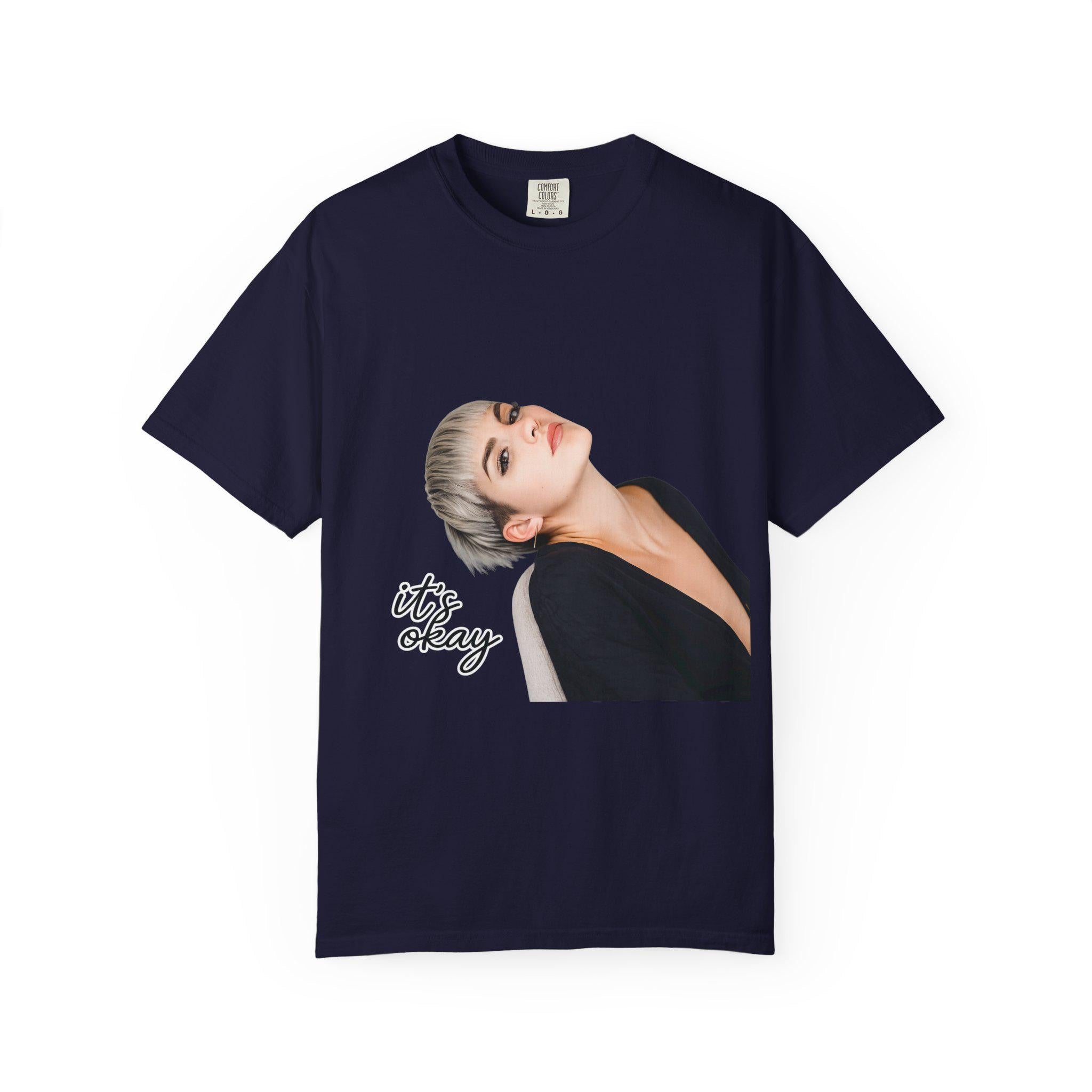 Garment-Dyed Cotton Tee: Contemplative Portrait "it's okay" Print