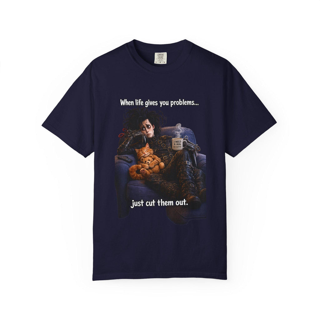 Woman on Couch with Cat T-shirt | Retro Goth Illustration, Texted Design