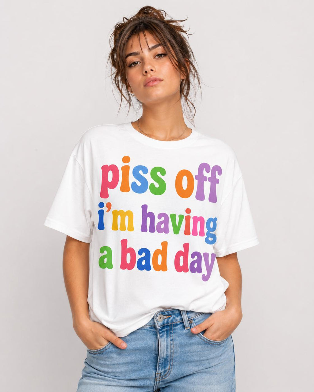 Black Oversized Statement Tee: Colorful Hand-Painted Slogan, Streetwear Attitude