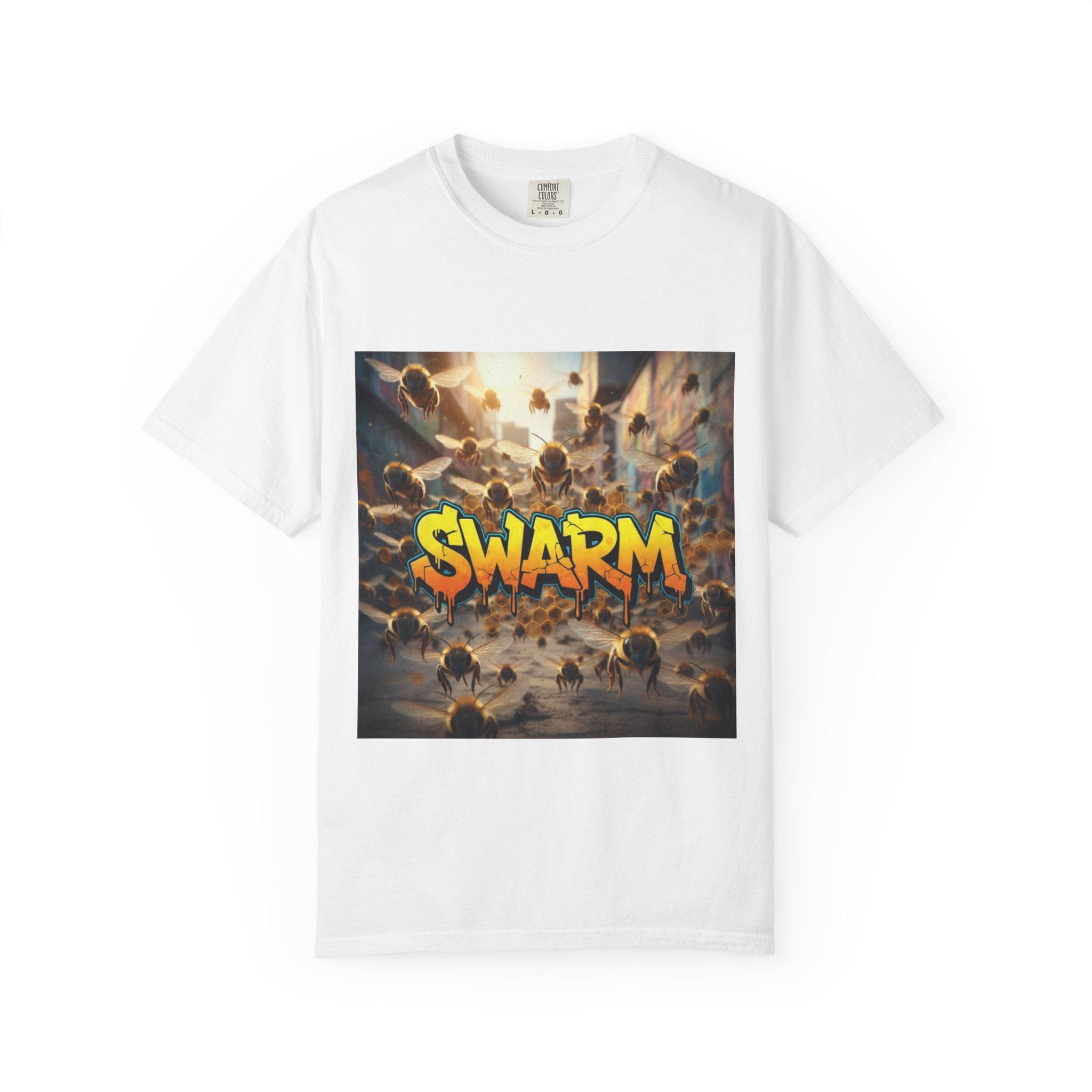 Swarm graphic T-shirt | swarm bees illustration, street art text