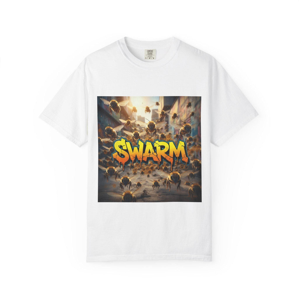 Swarm graphic T-shirt | swarm bees illustration, street art text
