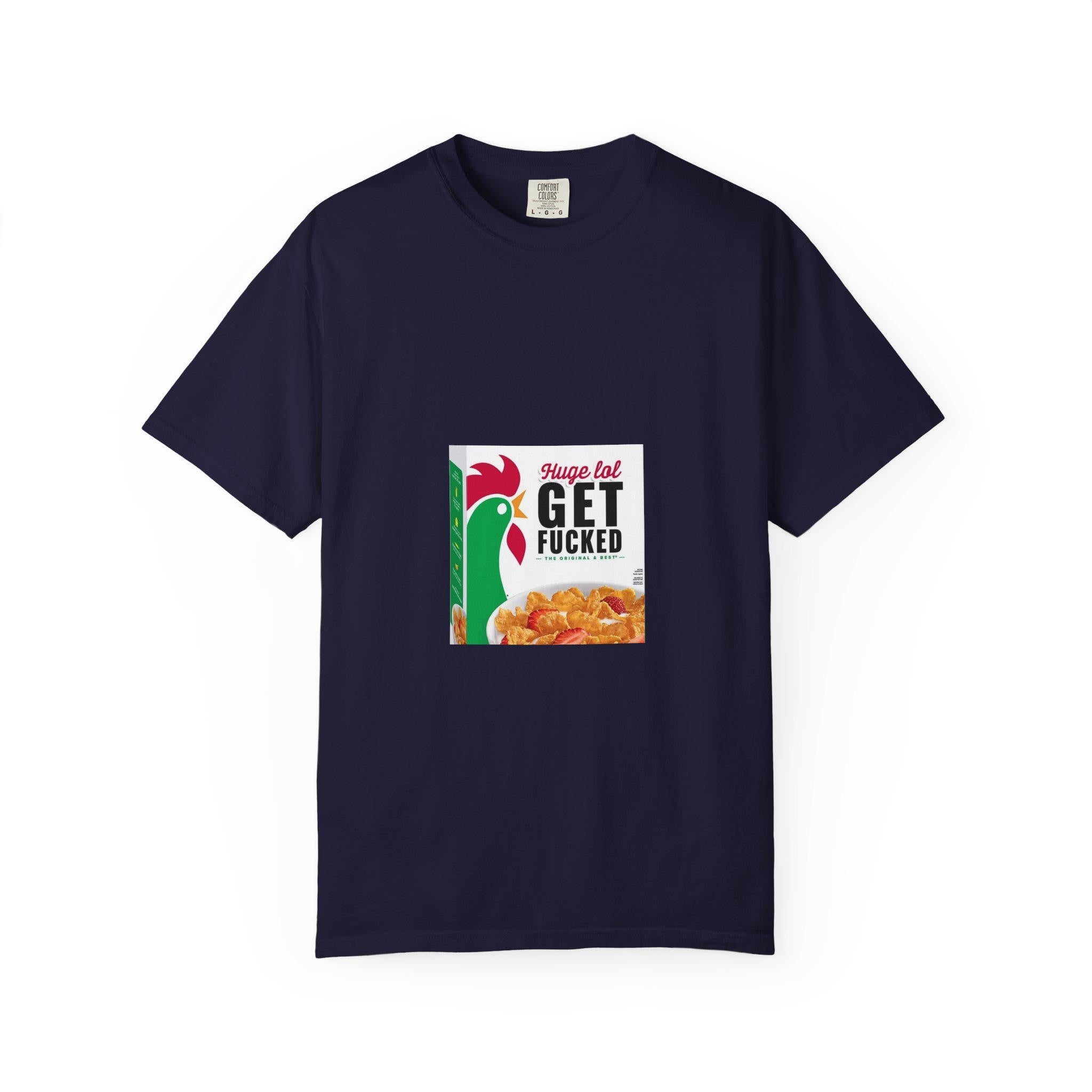 Get Fucked Cereal Box Graphic T-Shirt | Retro Breakfast Illustration
