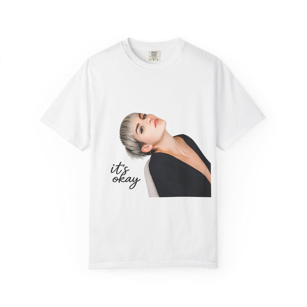 Garment-Dyed Cotton Tee: Contemplative Portrait "it's okay" Print