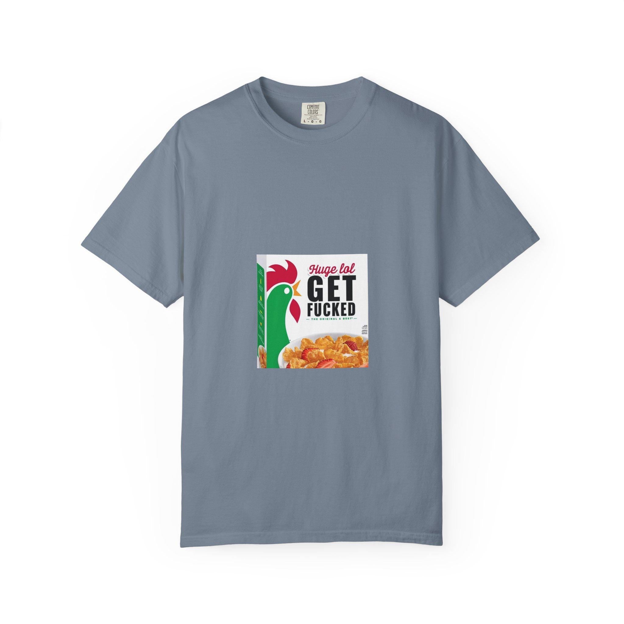 Get Fucked Cereal Box Graphic T-Shirt | Retro Breakfast Illustration