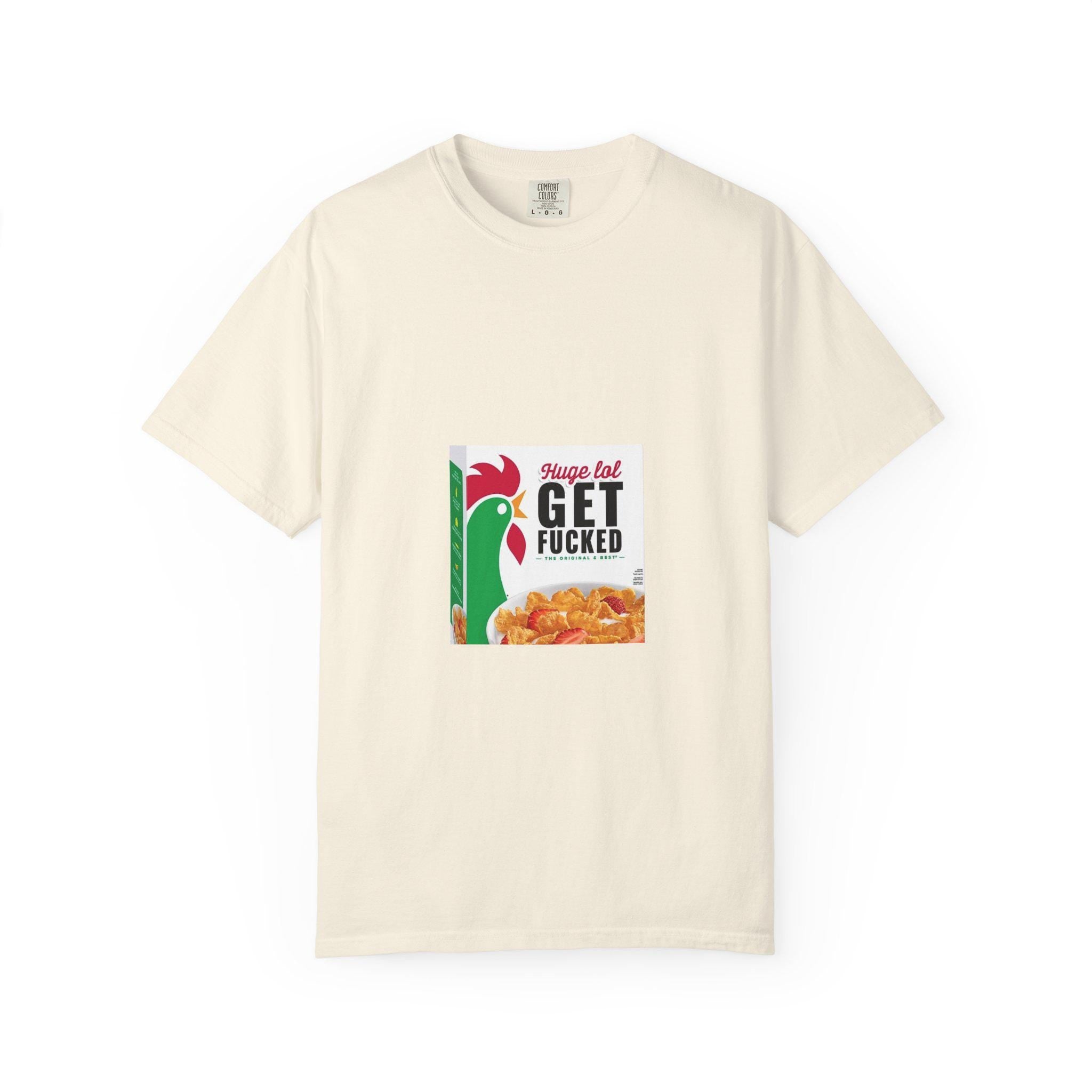 Get Fucked Cereal Box Graphic T-Shirt | Retro Breakfast Illustration