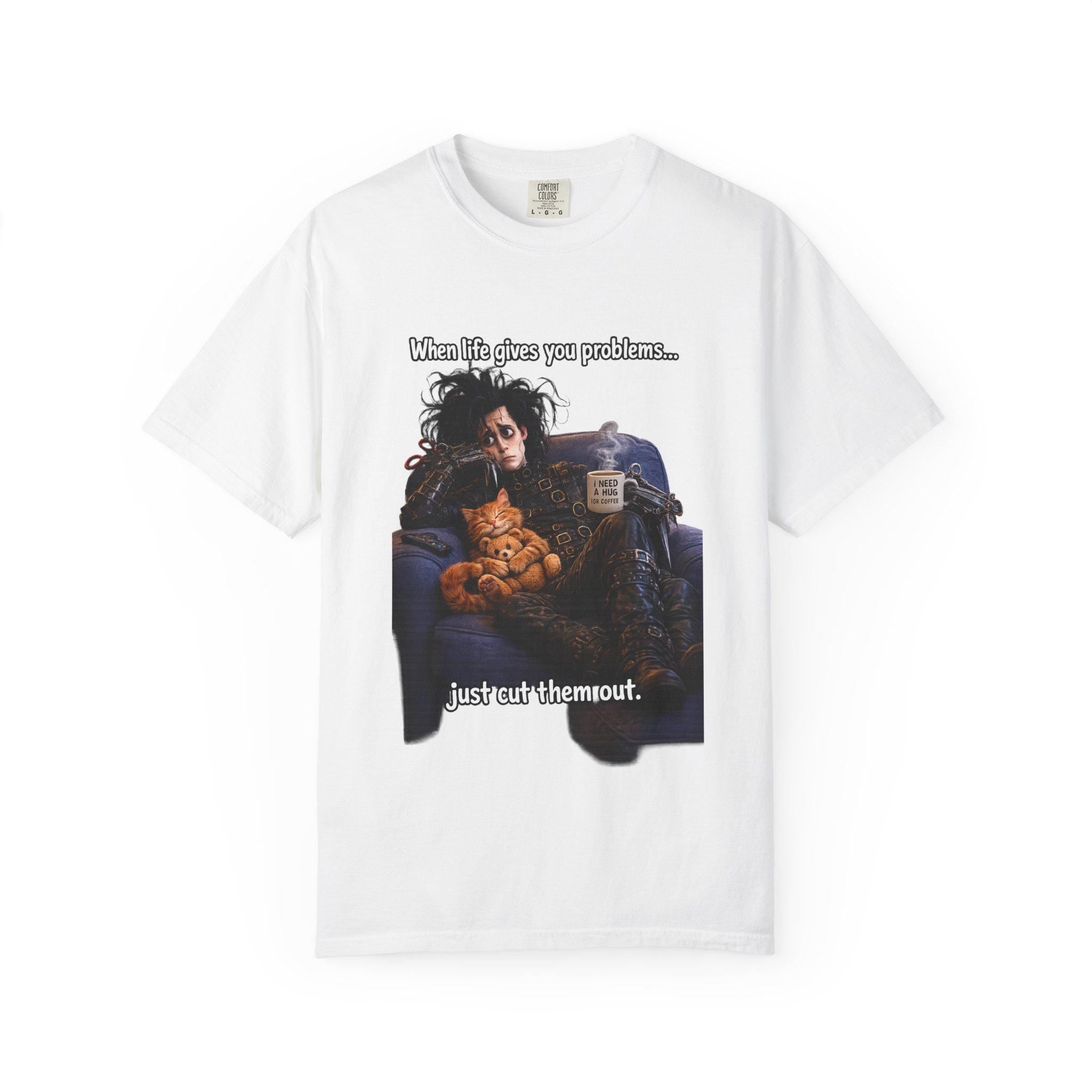 Woman on Couch with Cat T-shirt | Retro Goth Illustration, Texted Design