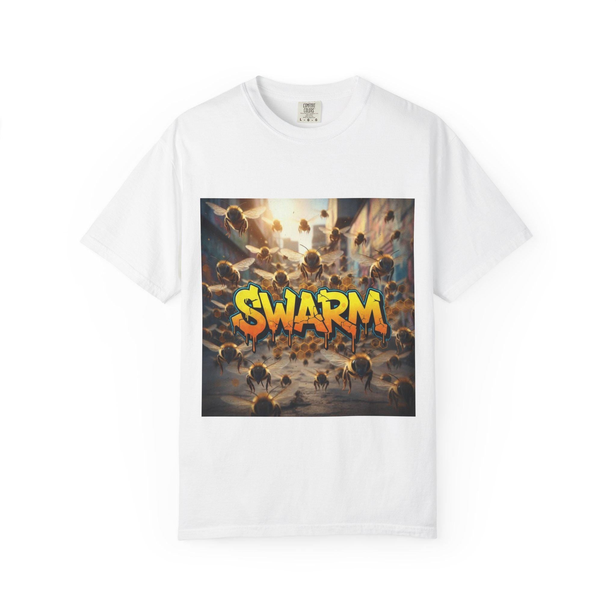 Swarm graphic T-shirt | swarm bees illustration, street art text
